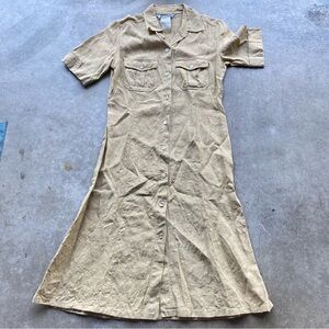 Max Mara Women Made in Italy Tan Linen Maxi Dress Shirt